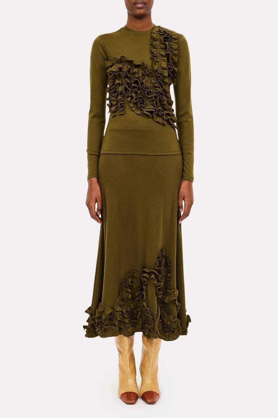NEW ULLA JOHNSON polina jersey top in loden